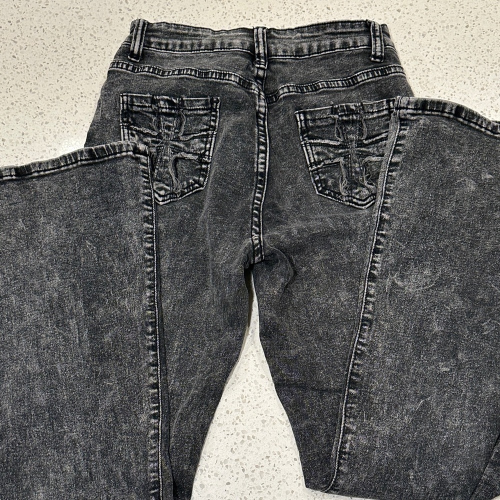 ROMWE Black Acid Wash Flare Jeans